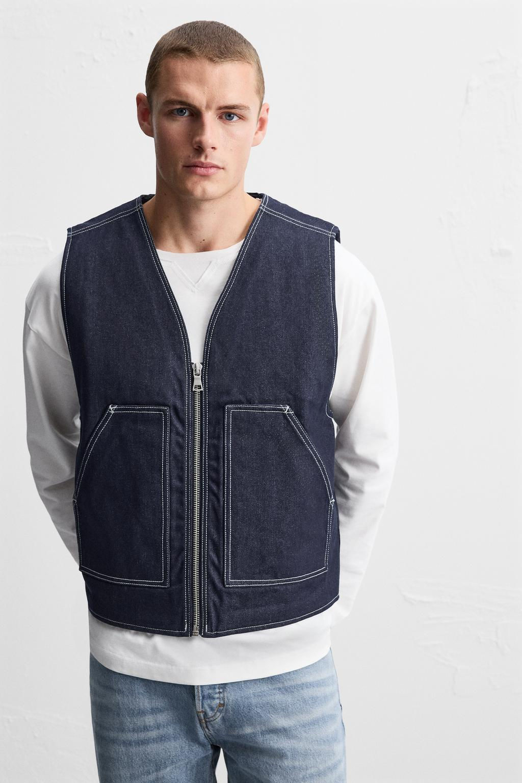 STITCHED DENIM WAISTCOAT - Zara фото 2
