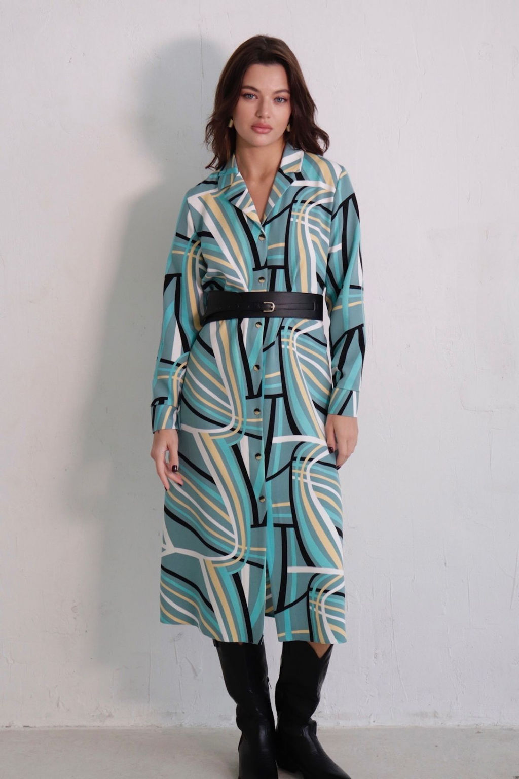 Платье-рубашка с английским воротником принт - Martichelli фото 370