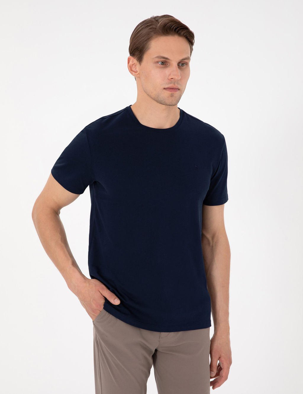 Lacivert %100 Pamuk Slim Fit Bisiklet Yaka Basic Ti__rt - Pierre cardin фото 3