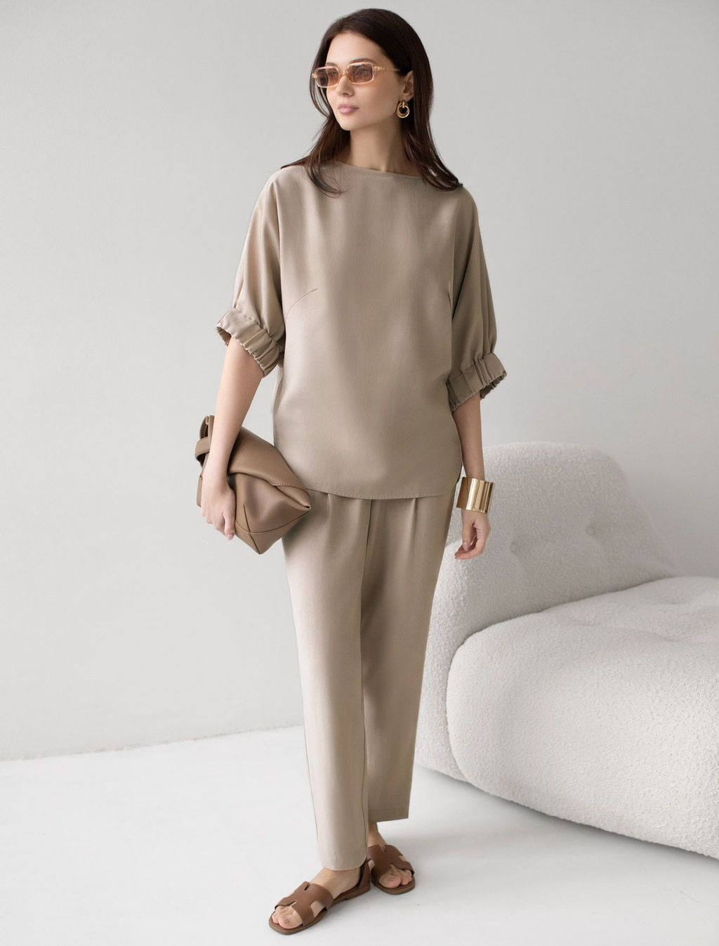 Свободная блузка с вырезом лодочка из плотного лиоцелла - Vilatte фото 5