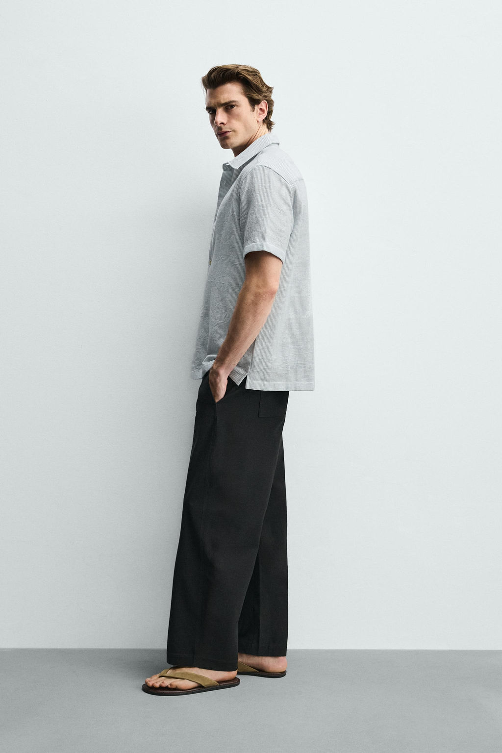 CAMISA REGULAR FIT ESTRUCTURA / Blanco / Celeste - Zara фото 4