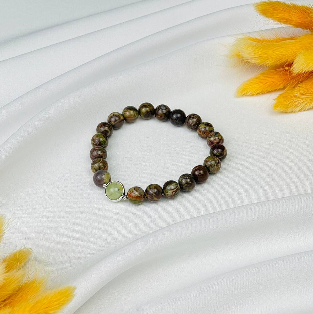 Браслет из уральской Яшмы и Пренита 16,5 см - Радуга самоцветов фото 2