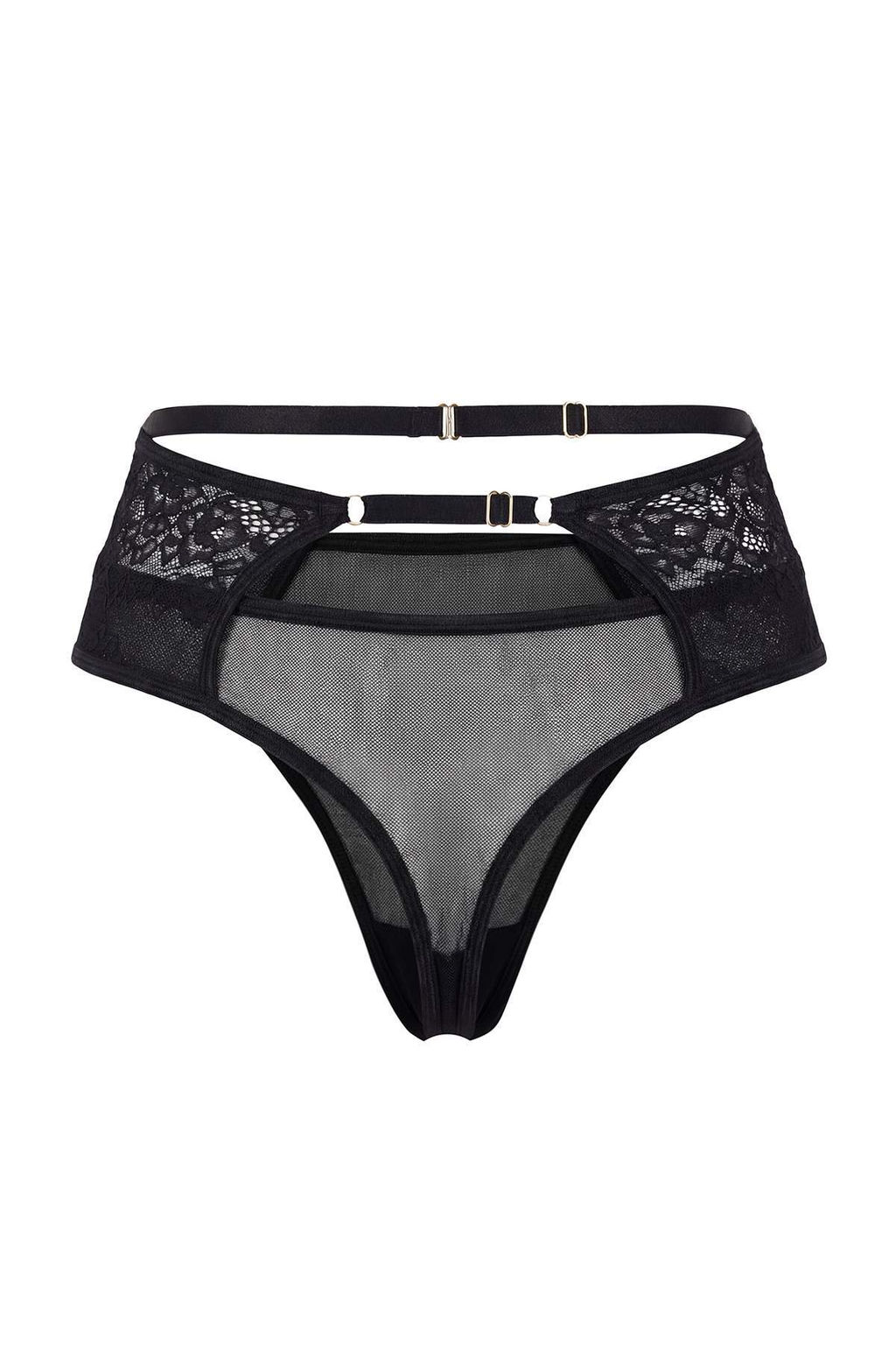 Siyah Capraz Bel Detayl? Cut Out Dantel/Tul Tanga Kulot THMSS26KU00002