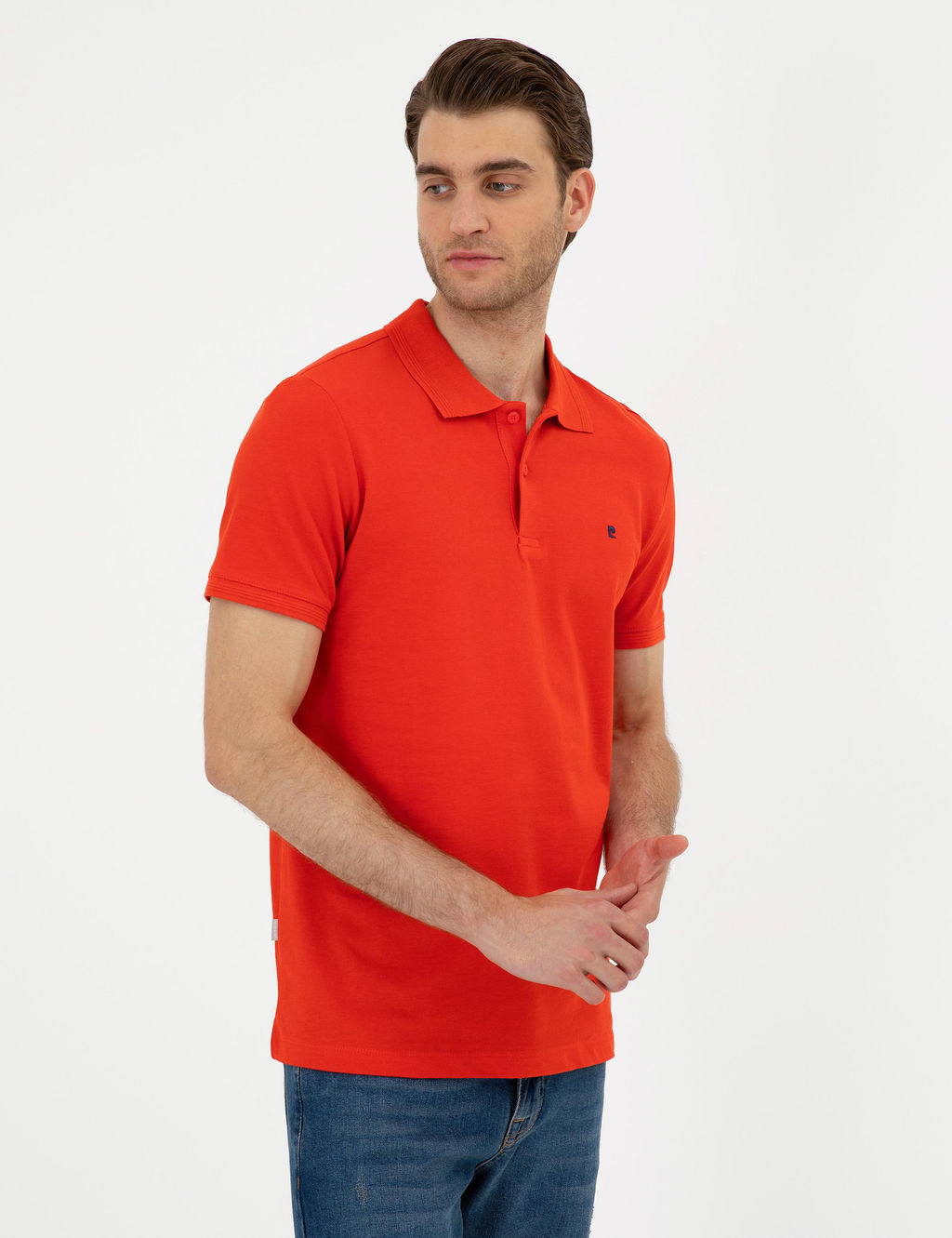 K_rm_z_ Slim Fit %100 Pamuk Polo Yaka Basic Ti__rt