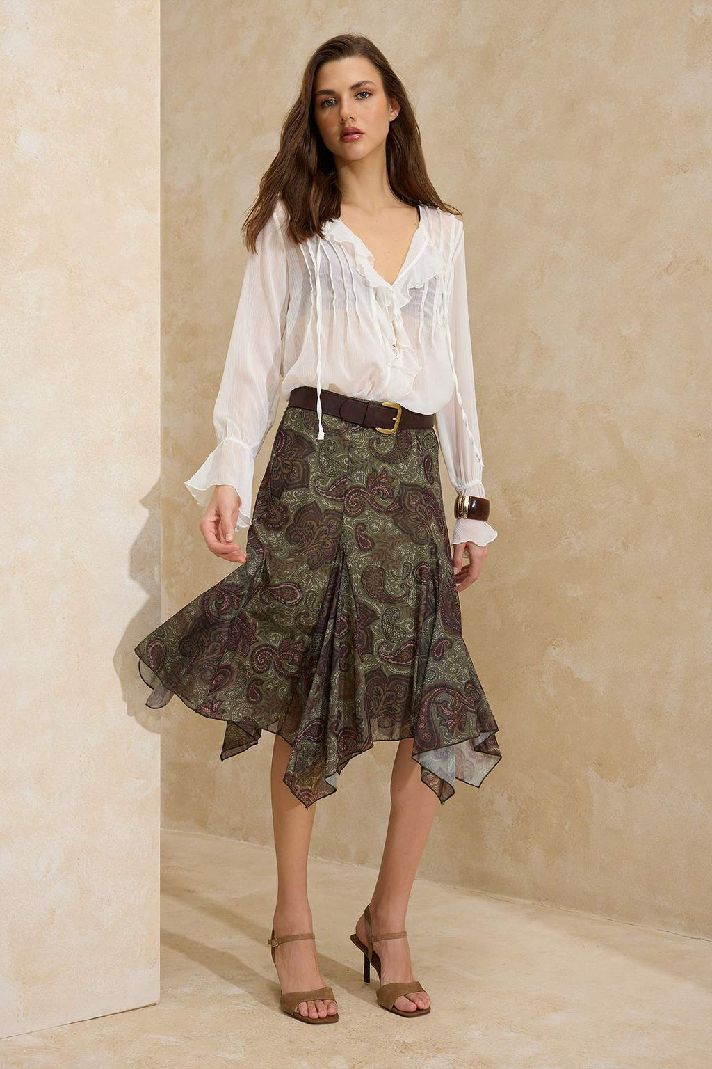 Cok Renkli Cicekli A-Kesim/Can Form Volanl?/F?rf?rl? Normal Bel Midi Tul Orme Etek TWOSS26ET00019 - Trendyolmilla фото 2