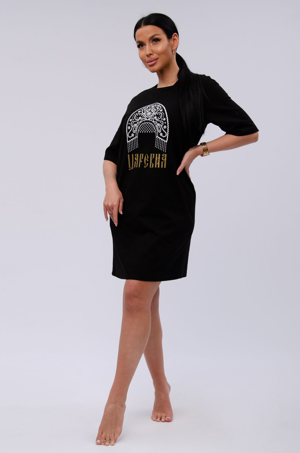 Сорочка "Царевна" чёрная, трикотаж