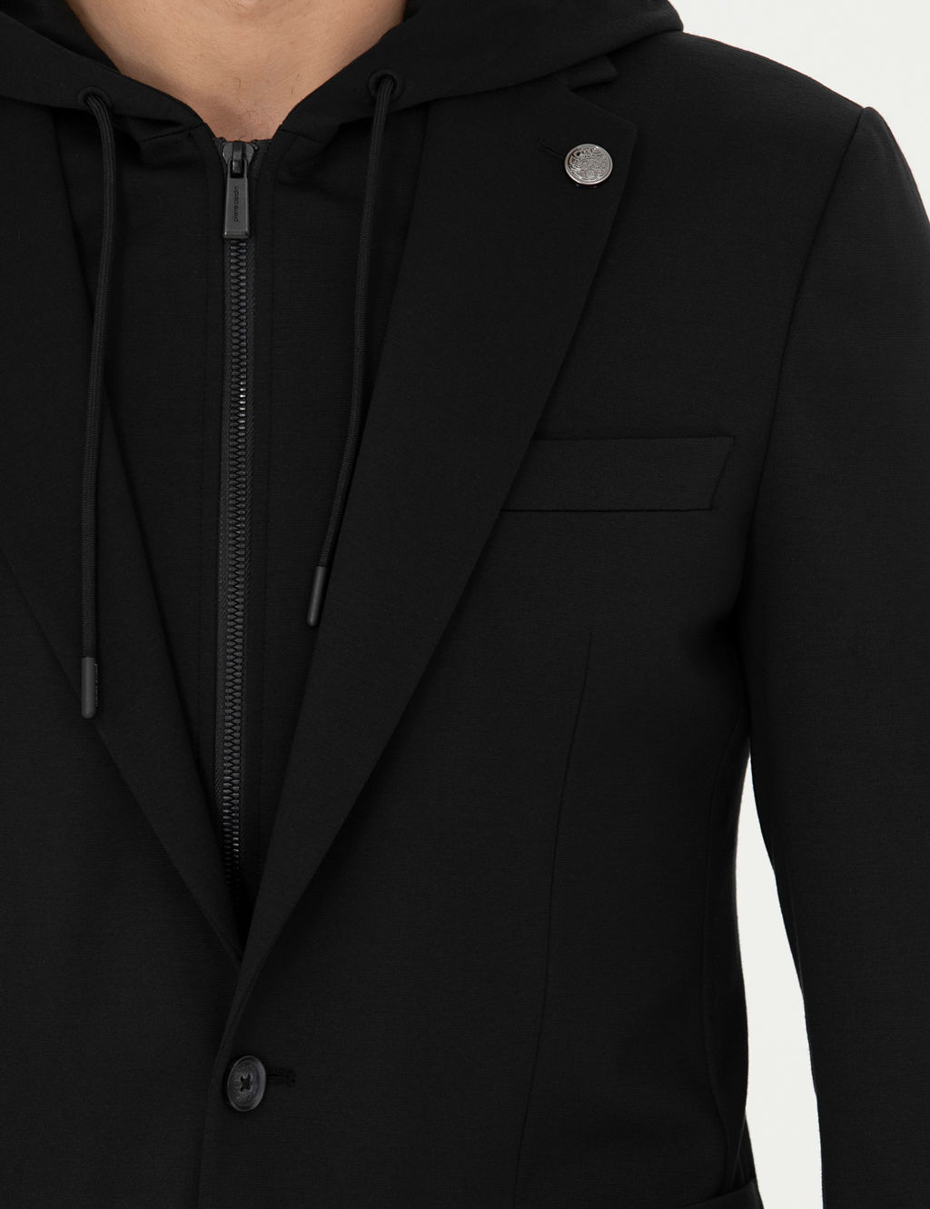 Siyah Slim Fit Kap__onlu Ceket