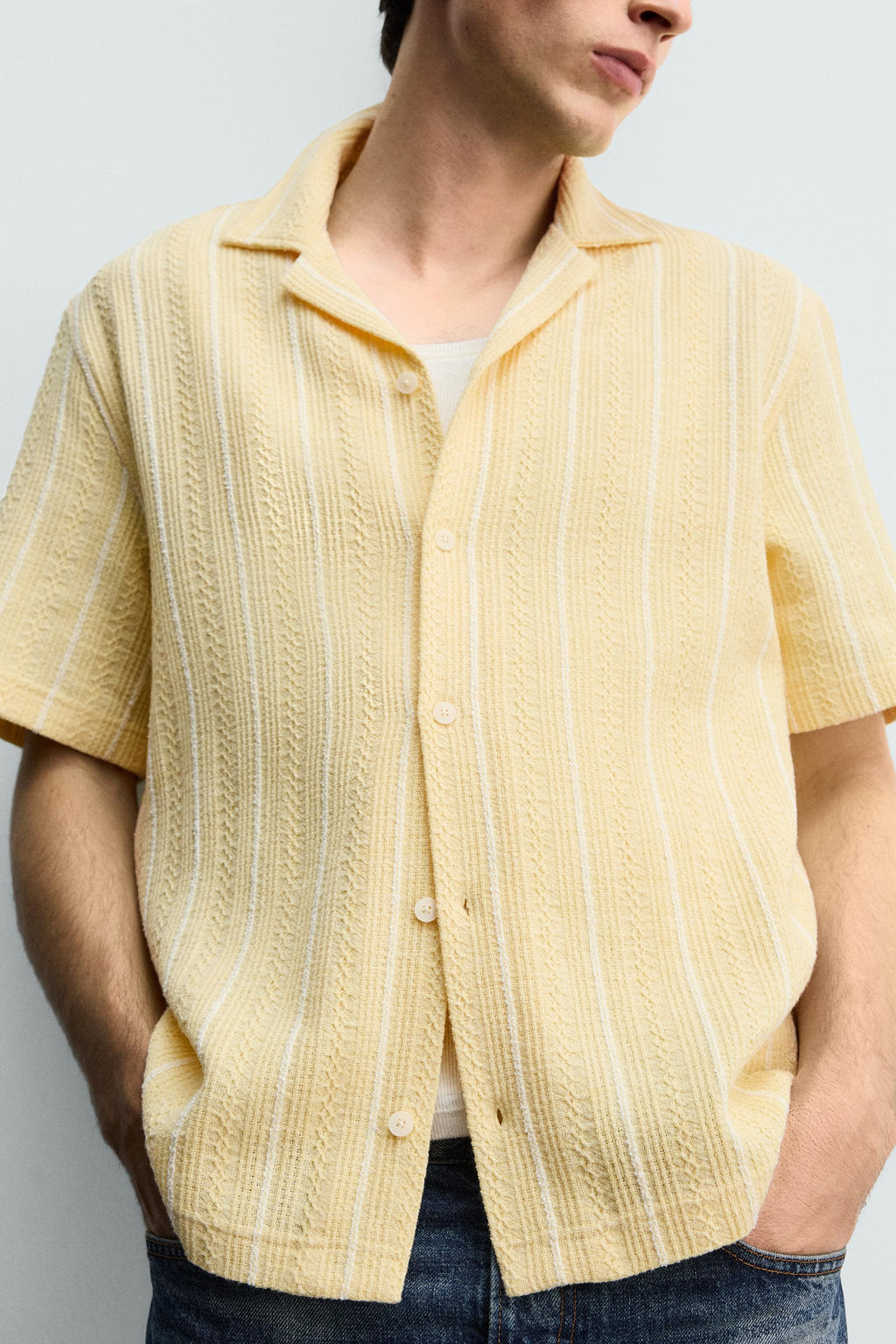 CAMISA REGULAR FIT JACQUARD RAYAS / Amarillo - Zara фото 5