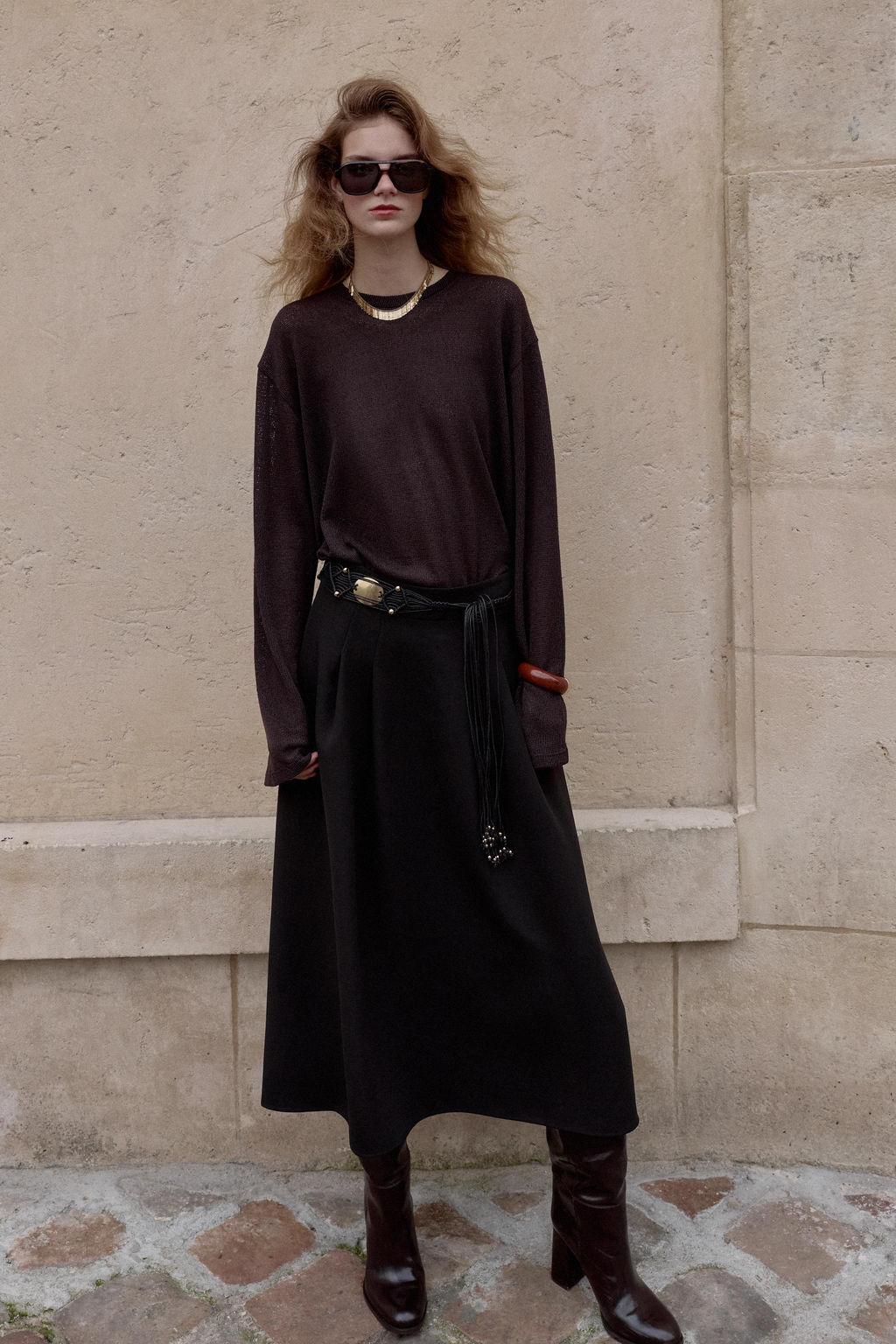 CREPE LAYERED MIDI SKIRT