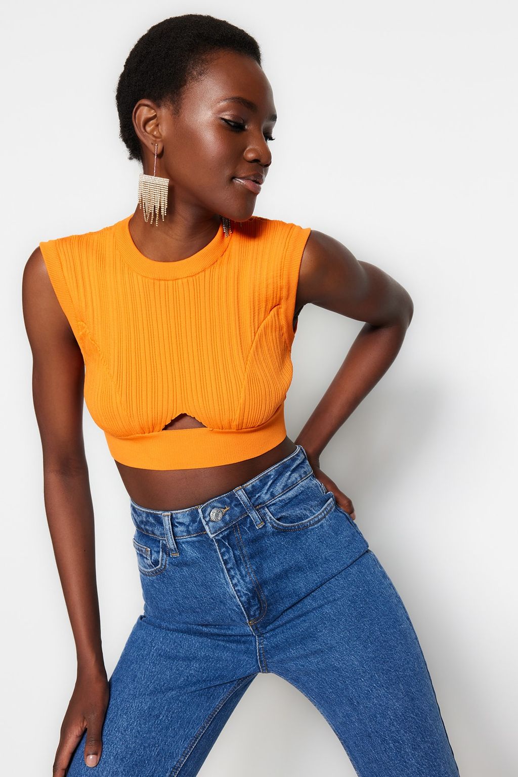 Turuncu Crop Triko Pencere/Cut Out Detayl? Bluz TPRSS23BZ00058 - Trendyolmilla фото 2