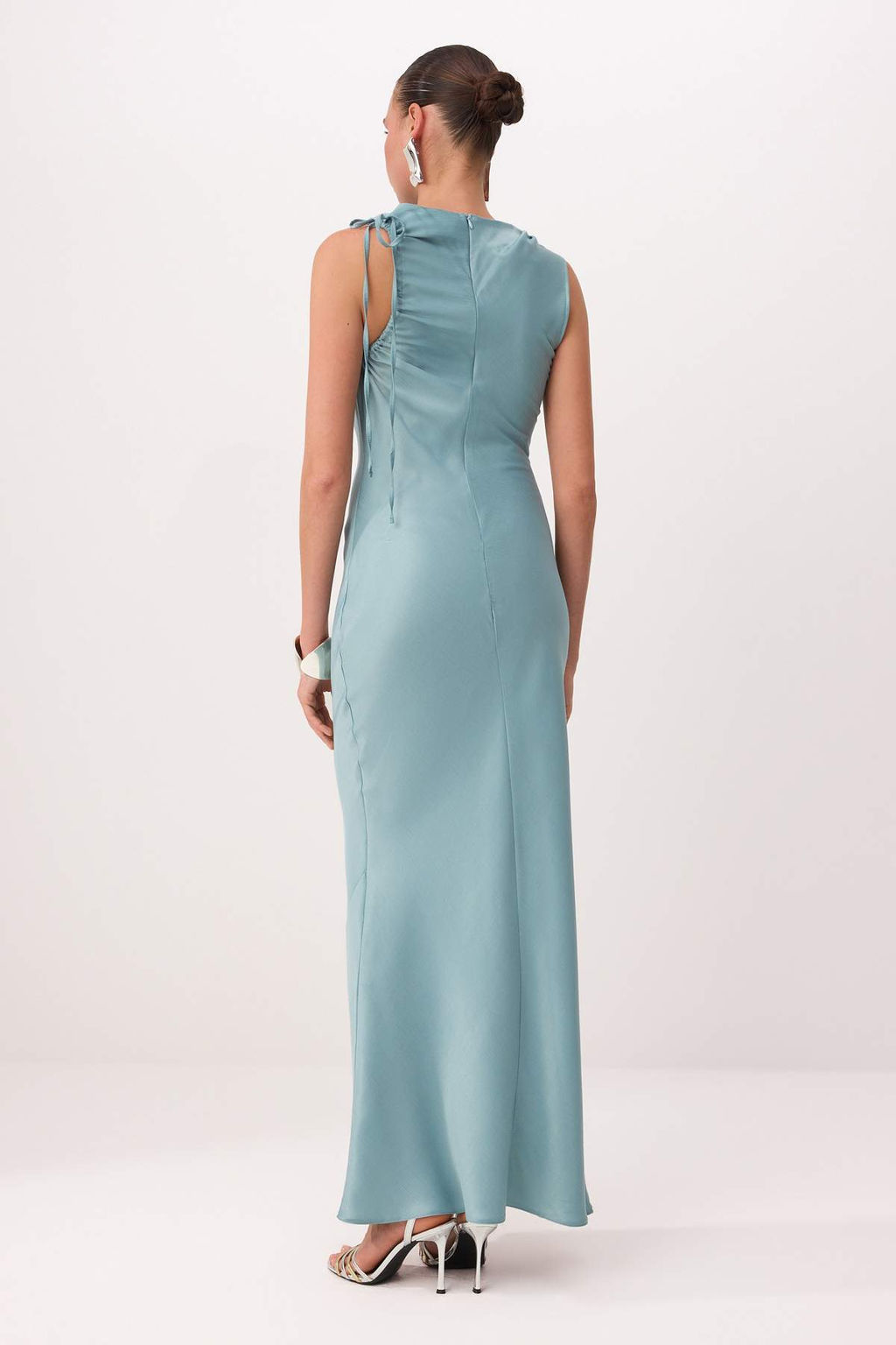 Siyah Duz Buzgu / Drape Dokuma Saten Maxi Abiye & Mezuniyet Elbisesi - Trendyolmilla фото 8