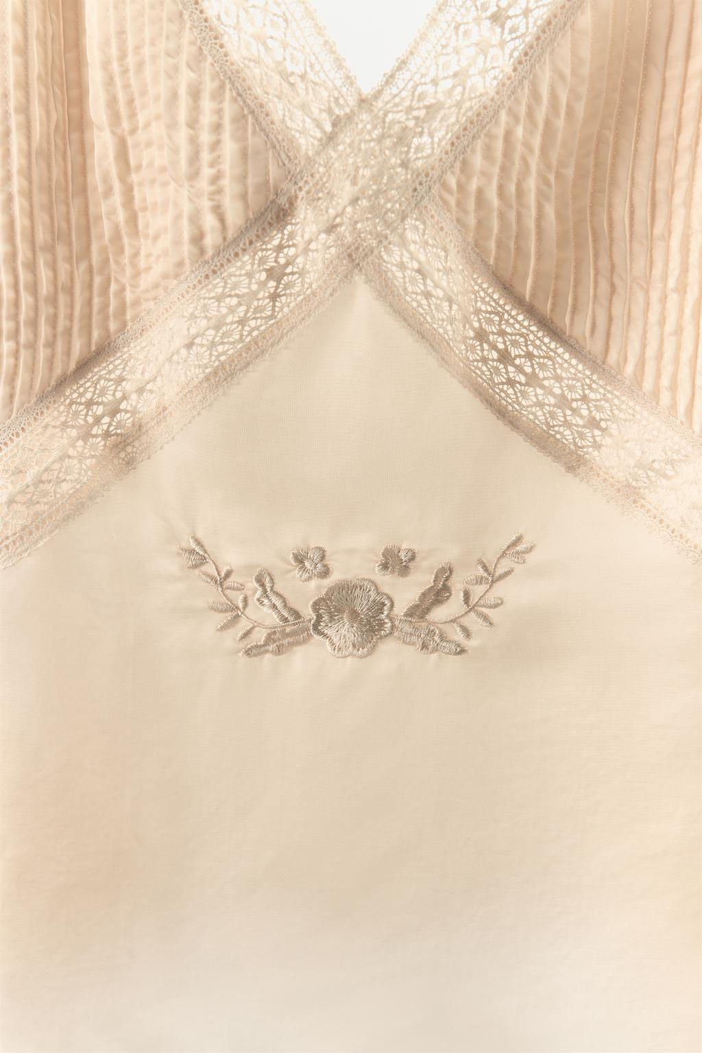 SATIN TOP WITH EMBROIDERY AND LACE TRIM - Zara фото 7