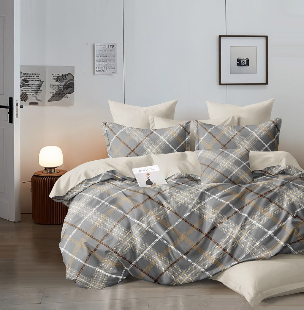 Постельное белье - Поплин Премиум 6491 Тартан 2-спальный с Евро простыней