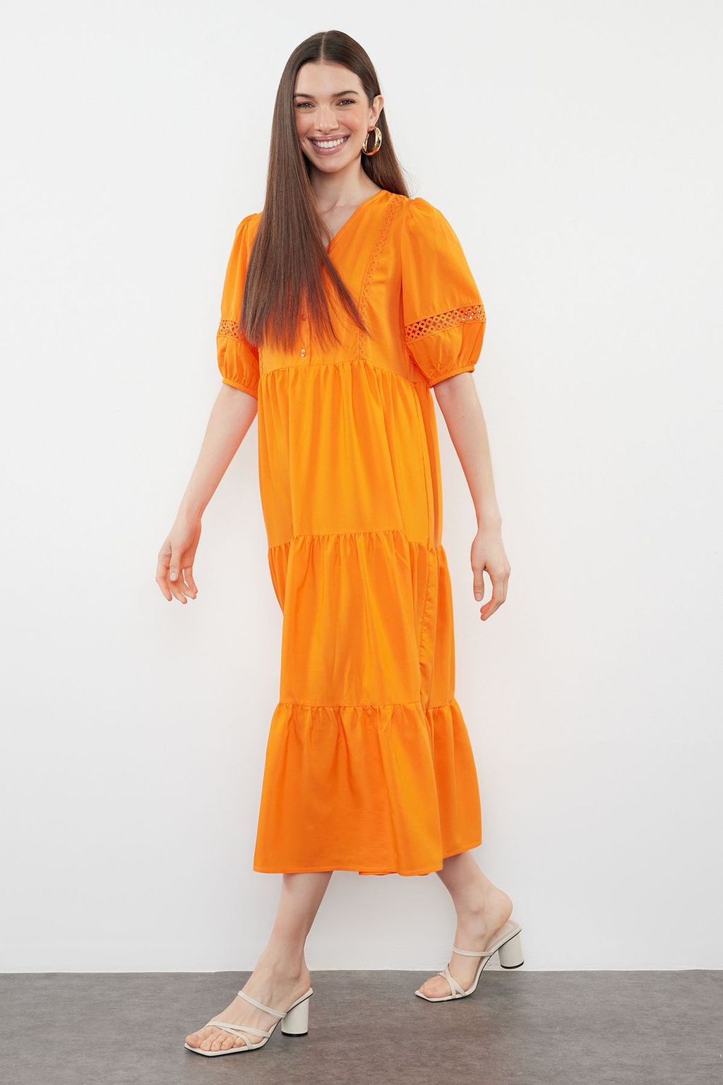 Turuncu Duz Shift Poplin Midi Elbise TWOSS24EL00906 - Trendyolmilla фото 2