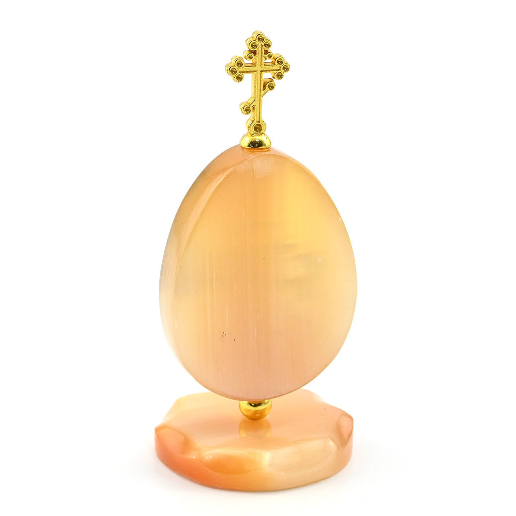 Яйцо из селенита на подставке с крестом "Б.М.Владимирская" 47*47*105мм Радуга камня