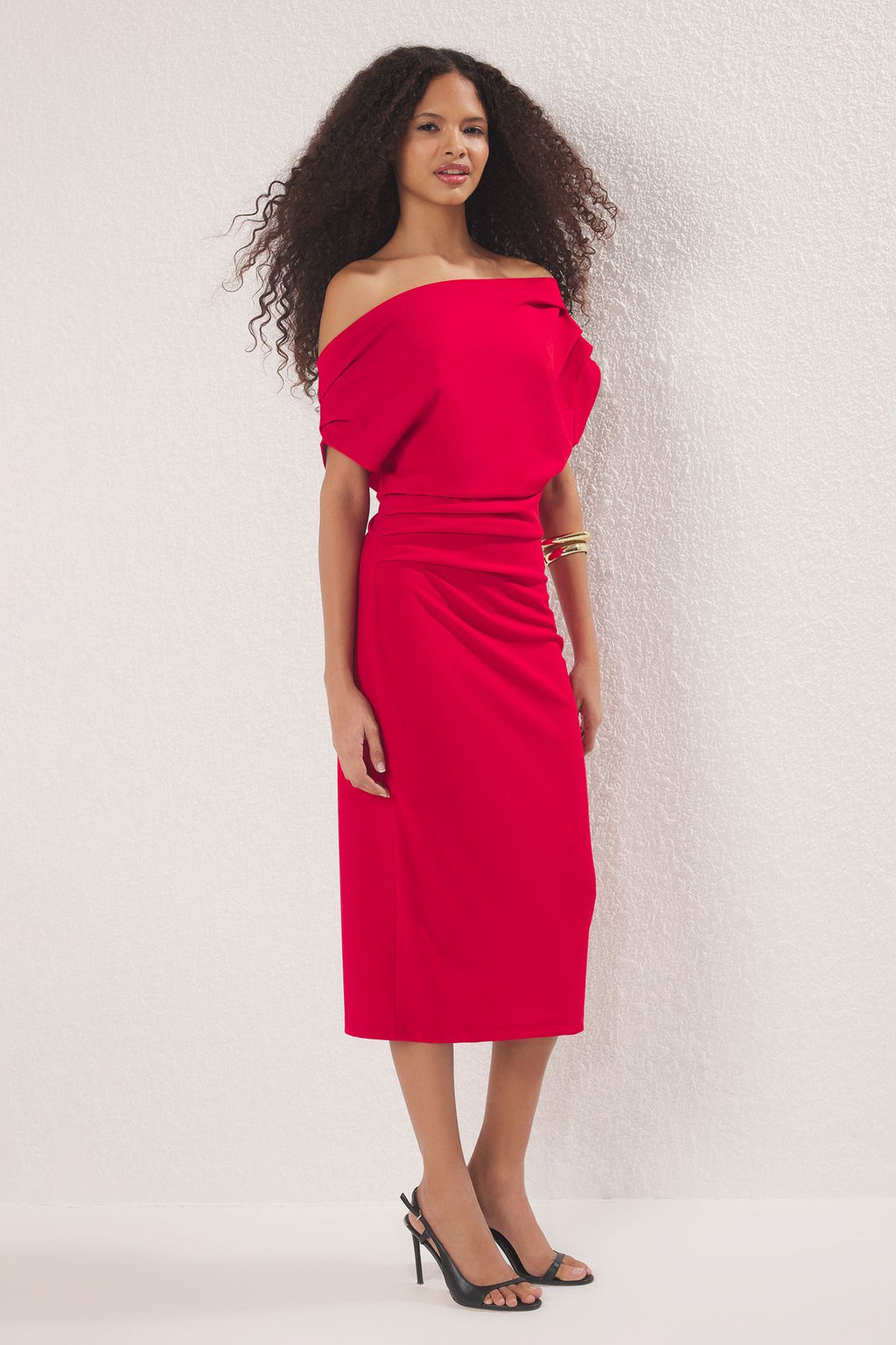 TRENDYOLMILLA Yag Yesili Midi Buzgu/Drape Detayl? Orme Elbise TWOSS25EL00780  фото 18