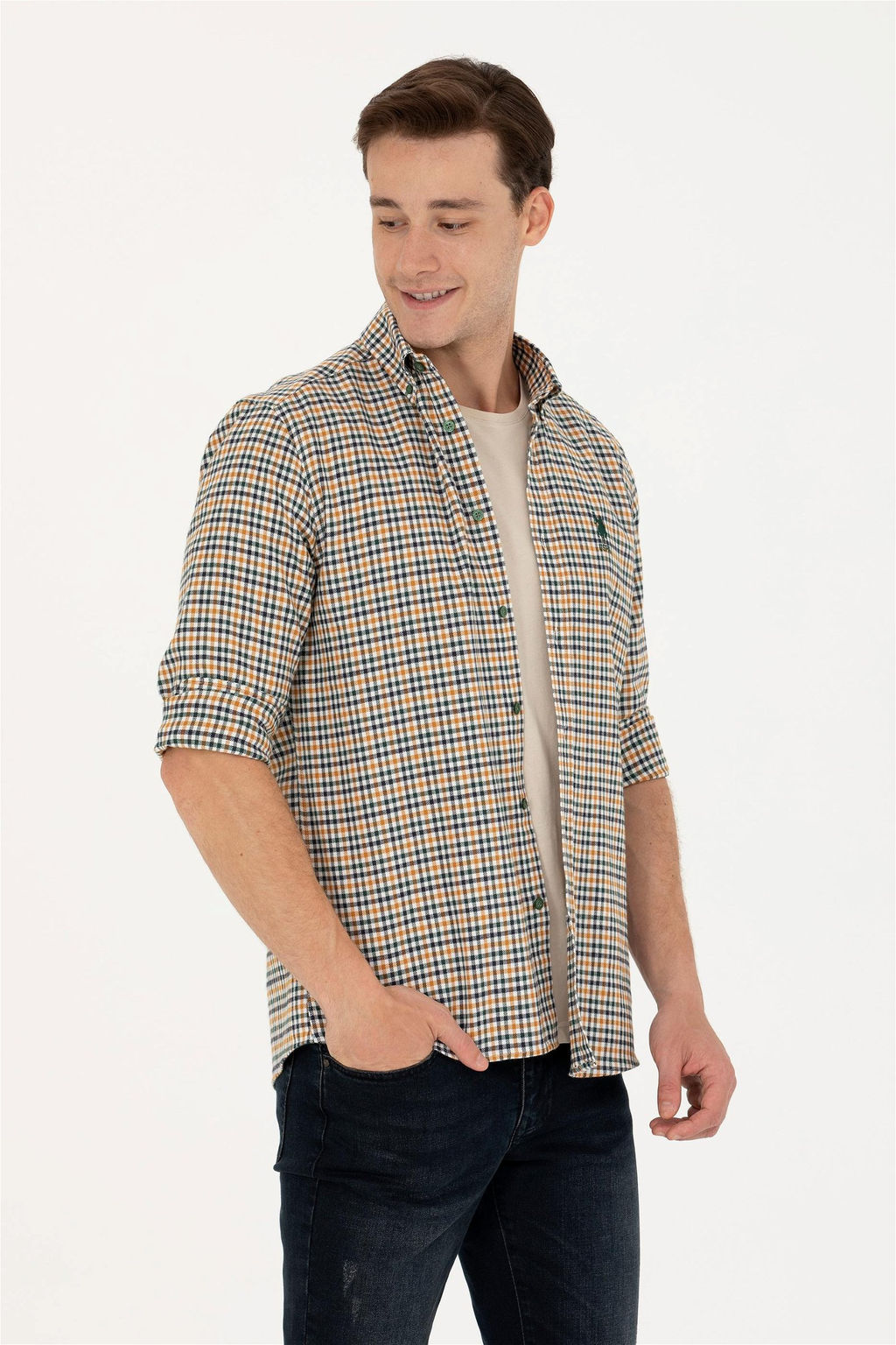 Мужская зеленая рубашка с длинным рукавом - U.s. polo assn фото 2