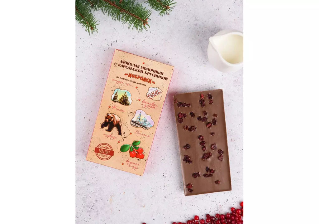 Шоколад молочный с сушеной брусникой Карелия (плитка)