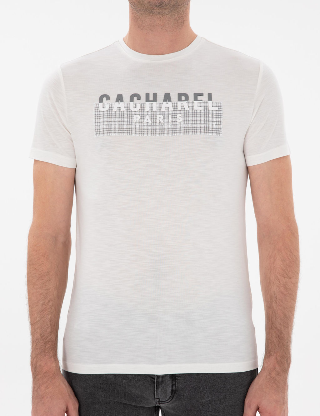 Beyaz Slim Fit Bisiklet Yaka Desenli T-shirt