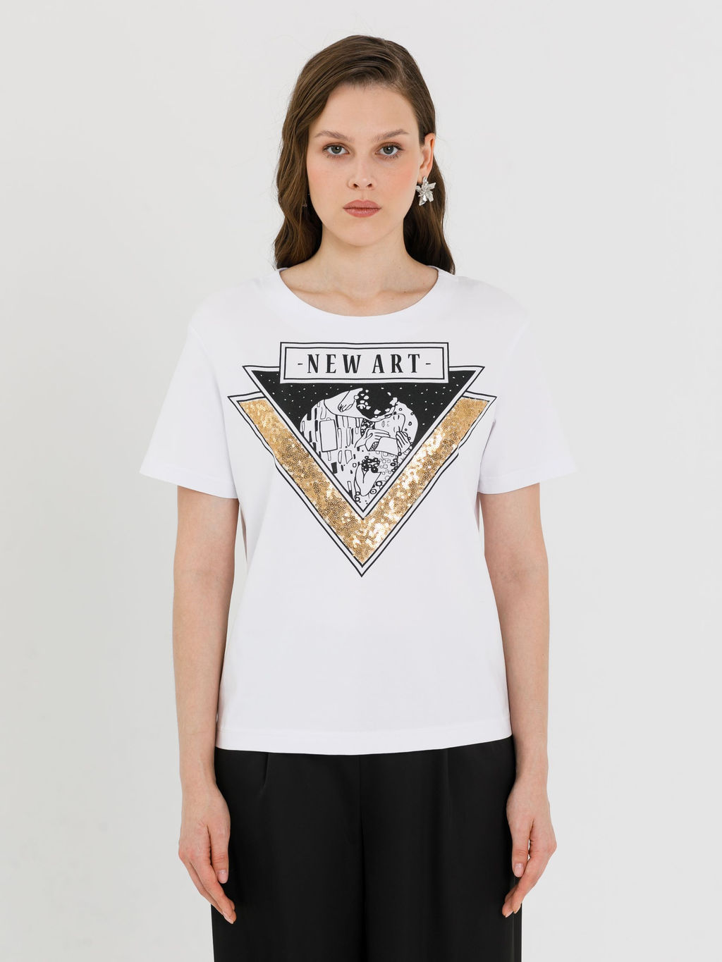 Футболка с принтом и пайетками - Stilla фото 3