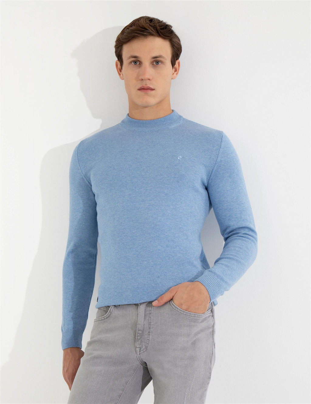 Mavi Melanj Slim Fit Yar_m Bal_k__ Yaka Basic Triko Kazak - Pierre cardin фото 2