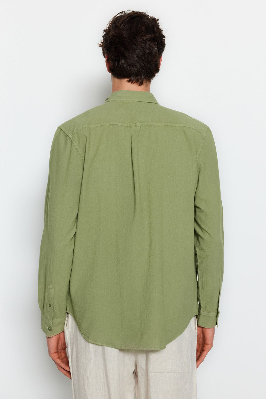 Haki Unisex Regular Fit %100 Pamuklu Keten Gorunumlu Fit Gomlek TMNSS23GO00099