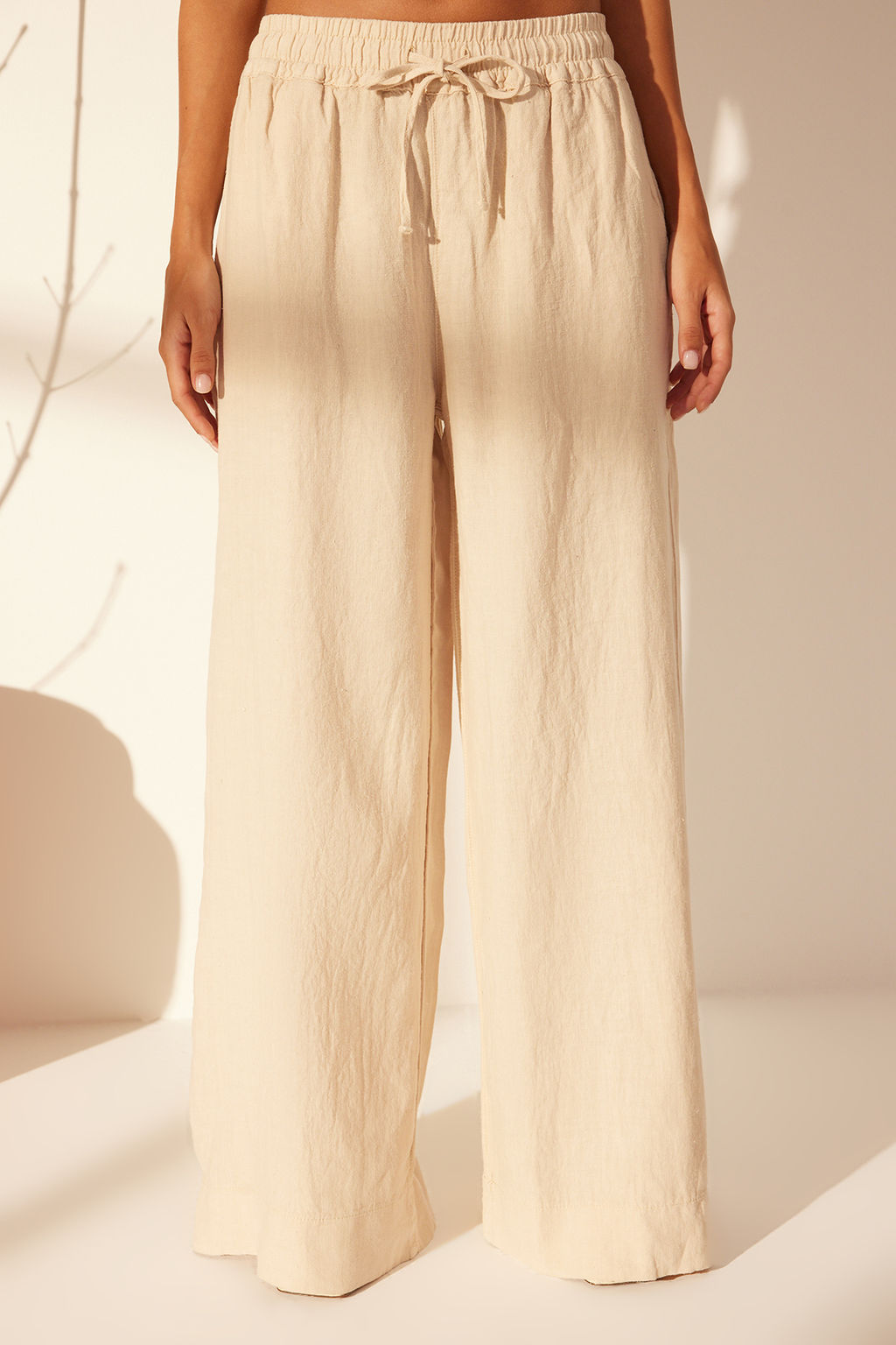 Bej %100 Keten Beli Lastikli Yuksek Bel Ekstra Wide Leg Pantolon TWOSS24JE00251 - Trendyolmilla фото 4