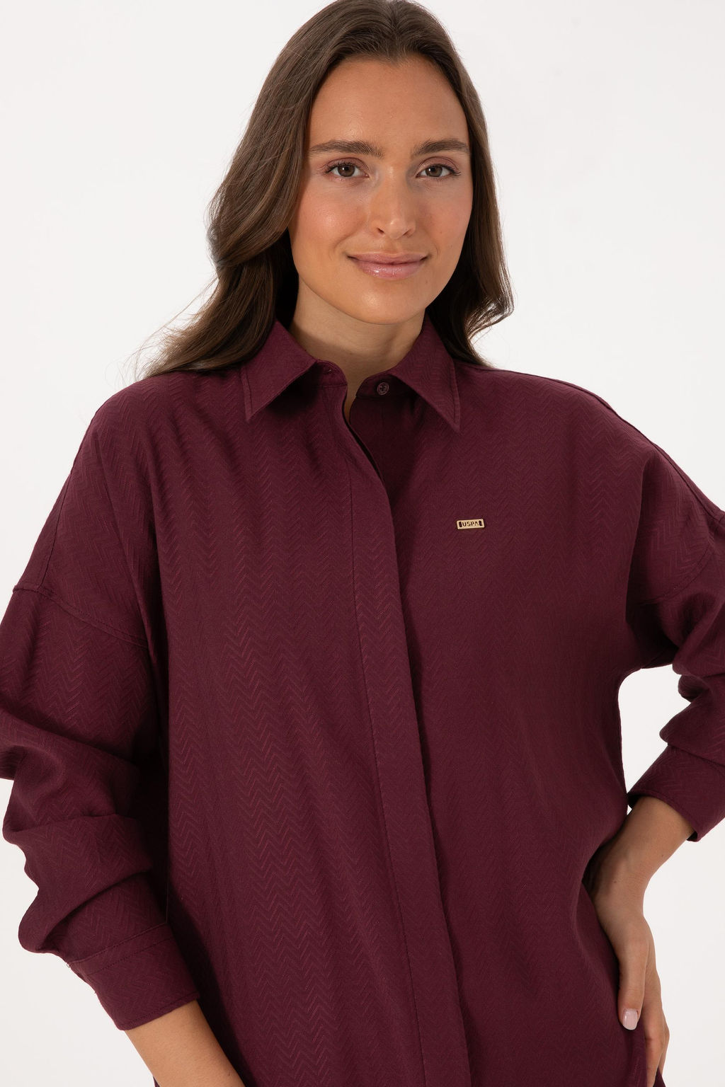 Kad_n Bordo Uzun Kollu Oversize Desenli G_mlek - U.s. polo assn фото 2