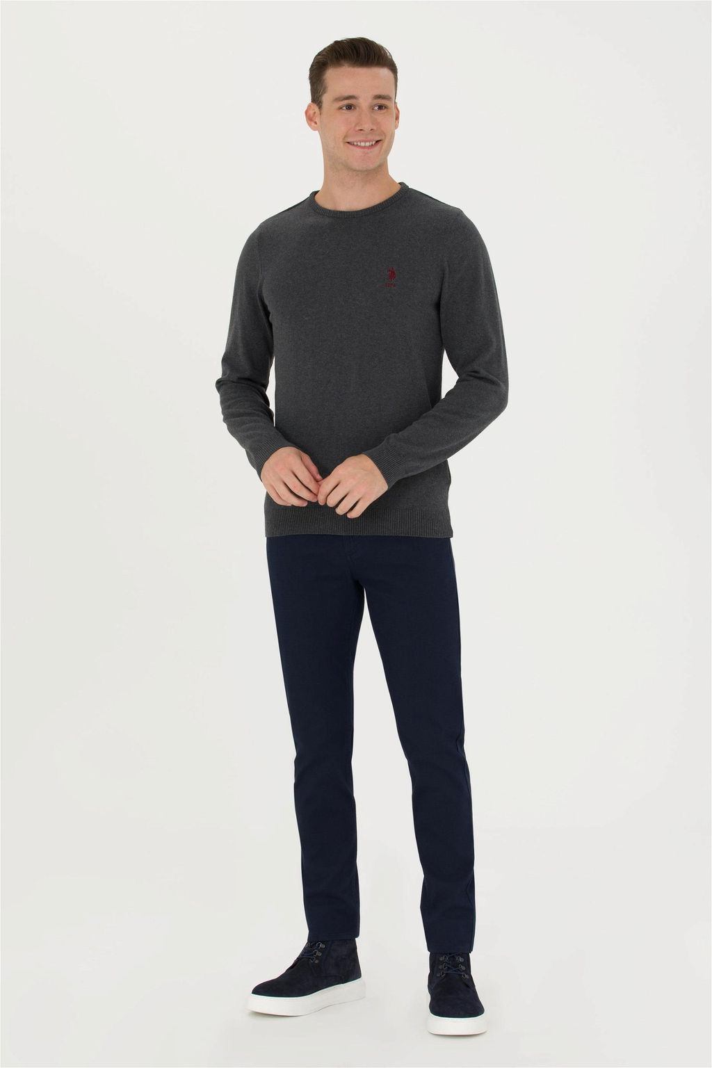 Мужской базовый свитер антрацитового меланжа - U.s. polo assn фото 10