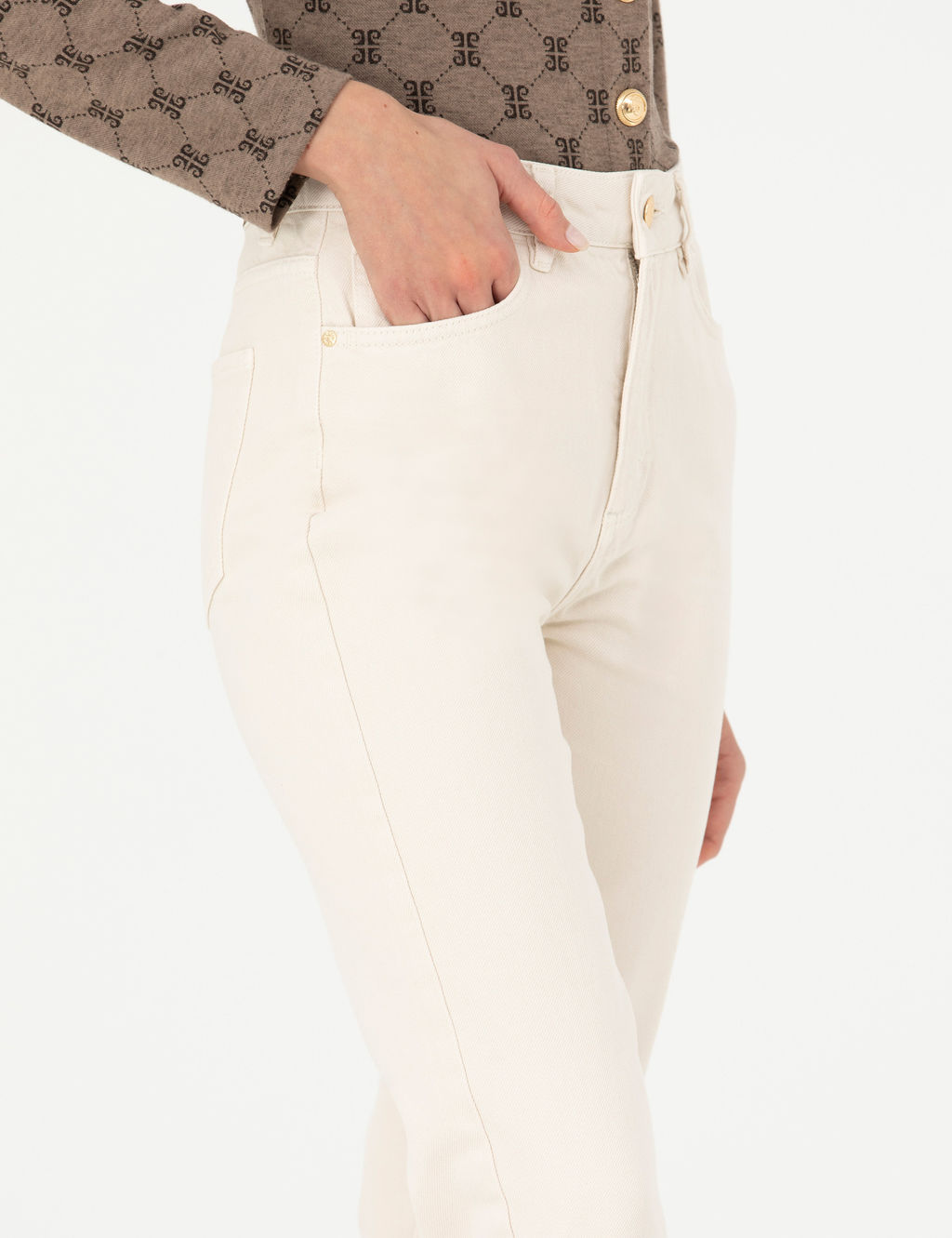 Krem Mom Fit Jean Pantolon