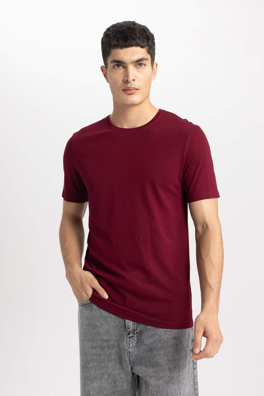 Slim Fit Dar Kesim Bisiklet Yaka K?sa Kollu Basic Duz Tisort - Defacto фото 12