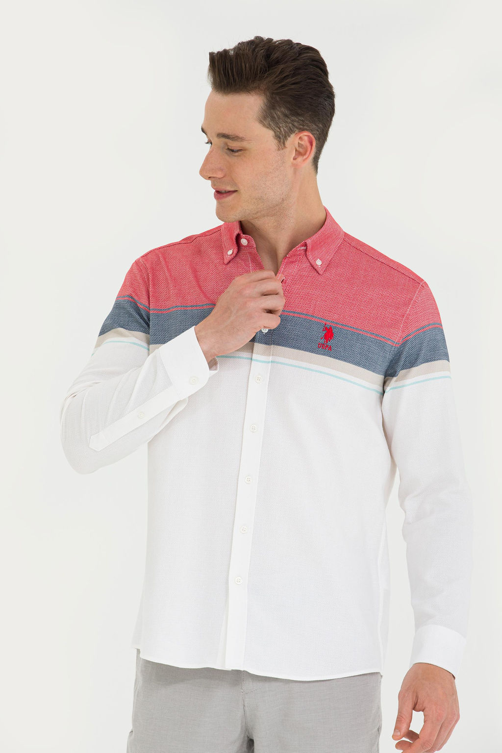 U. S. Polo Assn / Мужская белая рубашка с длинным рукавом - U.s. polo assn фото 17