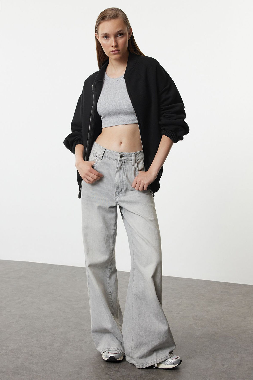 TRENDYOLMILLA Antrasit Fermuarl? Oversize/Genis Kal?p Kal?n Ici Polarl? Orme Sweatshirt TWOAW25SW00122 фото 6