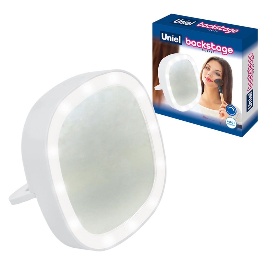 ULK-F71 3AAA WHITE Зеркало карманное с подсветкой. На батарейках 3AАА (не в/к). Белый. ТМ Uniel