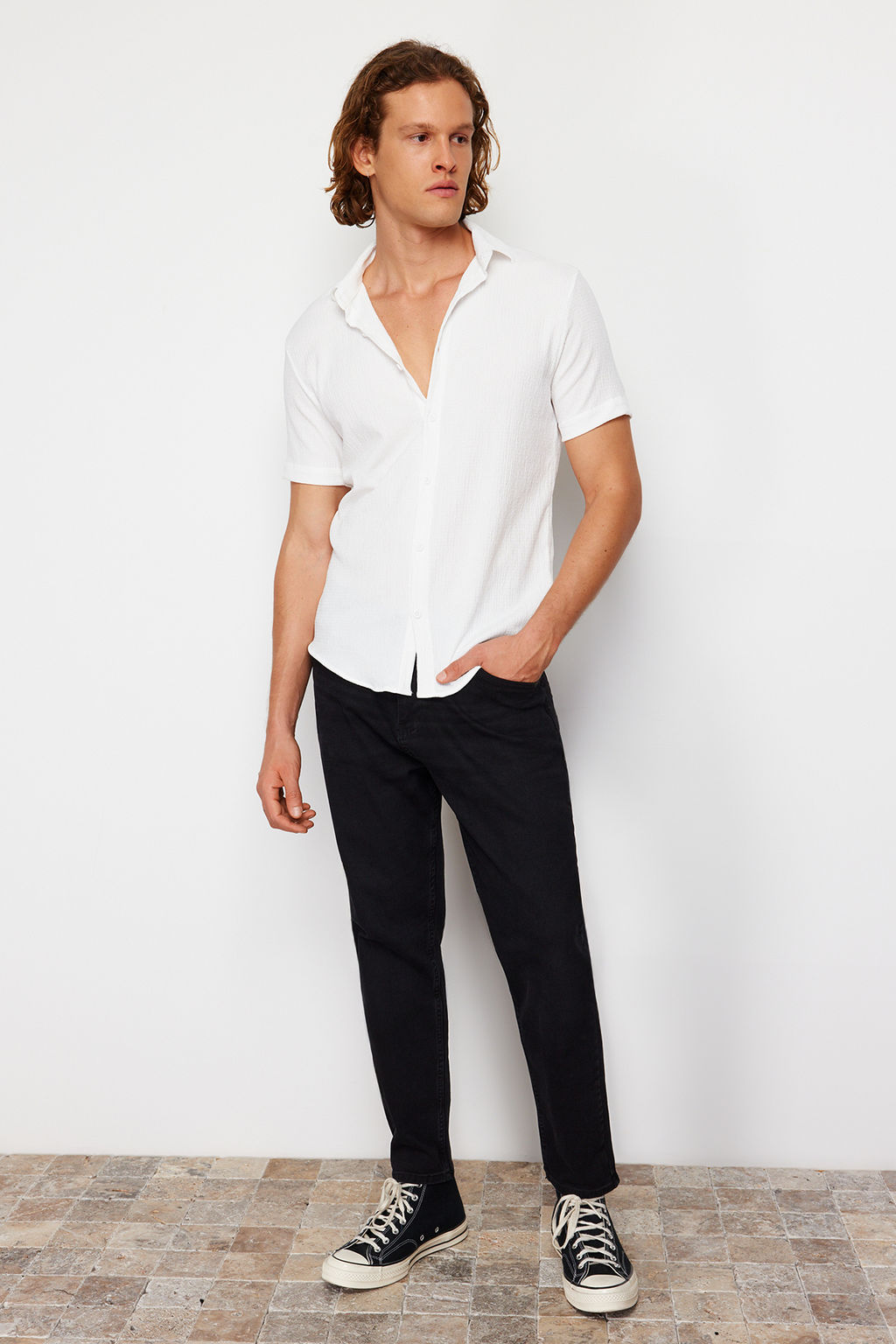 TRENDYOL MAN Haki Regular Fit K?sa Kol Yazl?k Dokulu Burumcuk Orme Gomlek TMNSS23GO00055 - Trendyolmilla фото 20