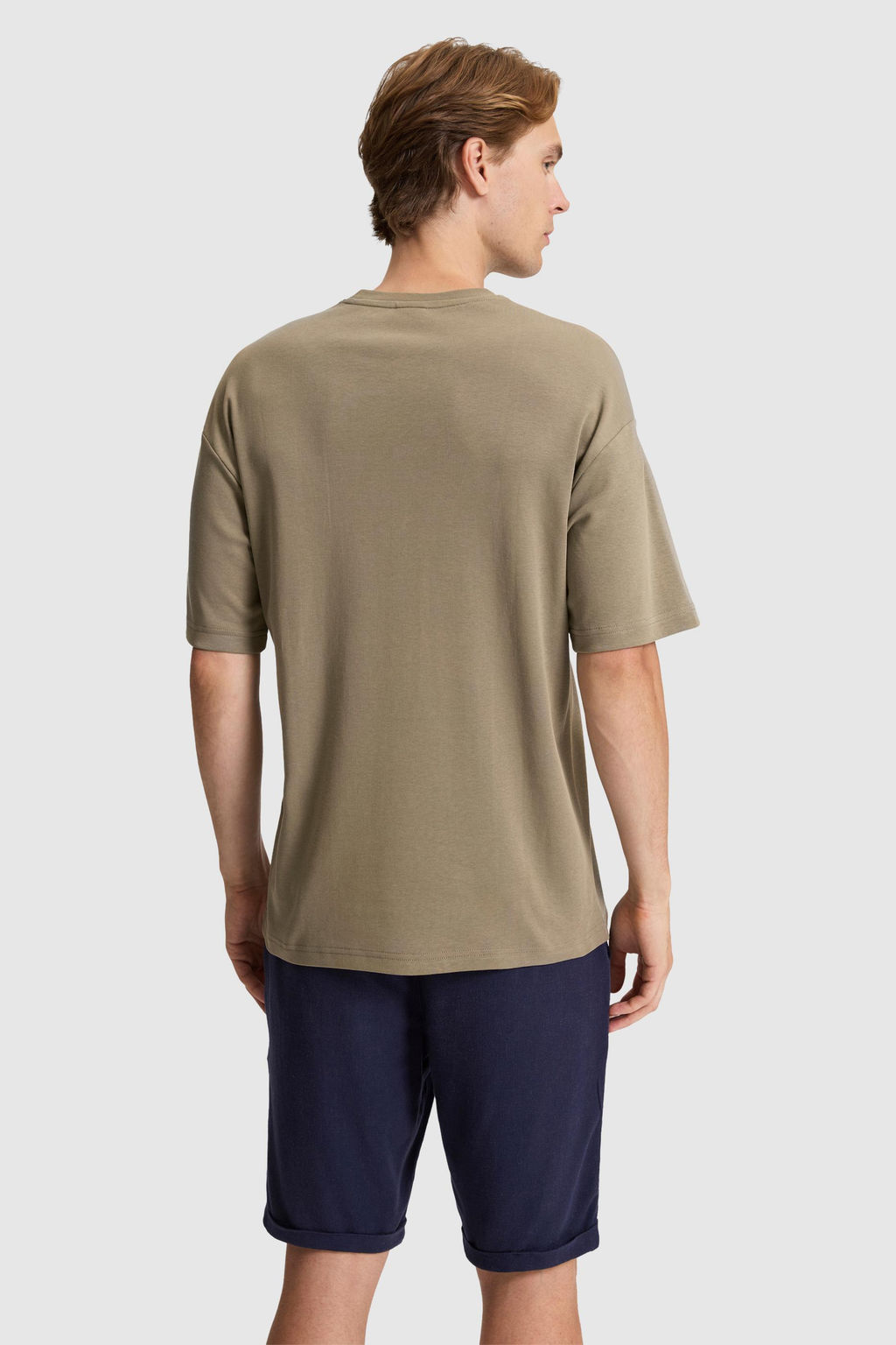 Erkek Haki Comfort Fit Bisiklet Yaka Ti__rt