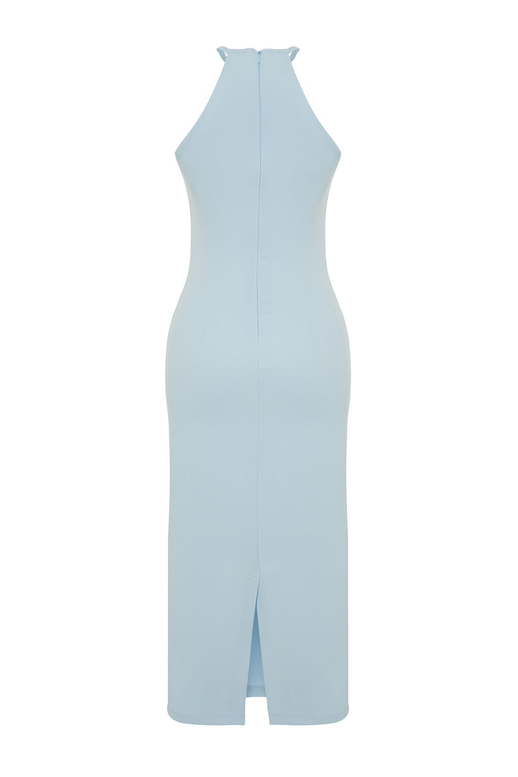 Mavi Vucuda Oturan Halter Yaka Midi Kalem Etek Dokuma Elbise TWOSS24EL00158 - Trendyolmilla фото 8