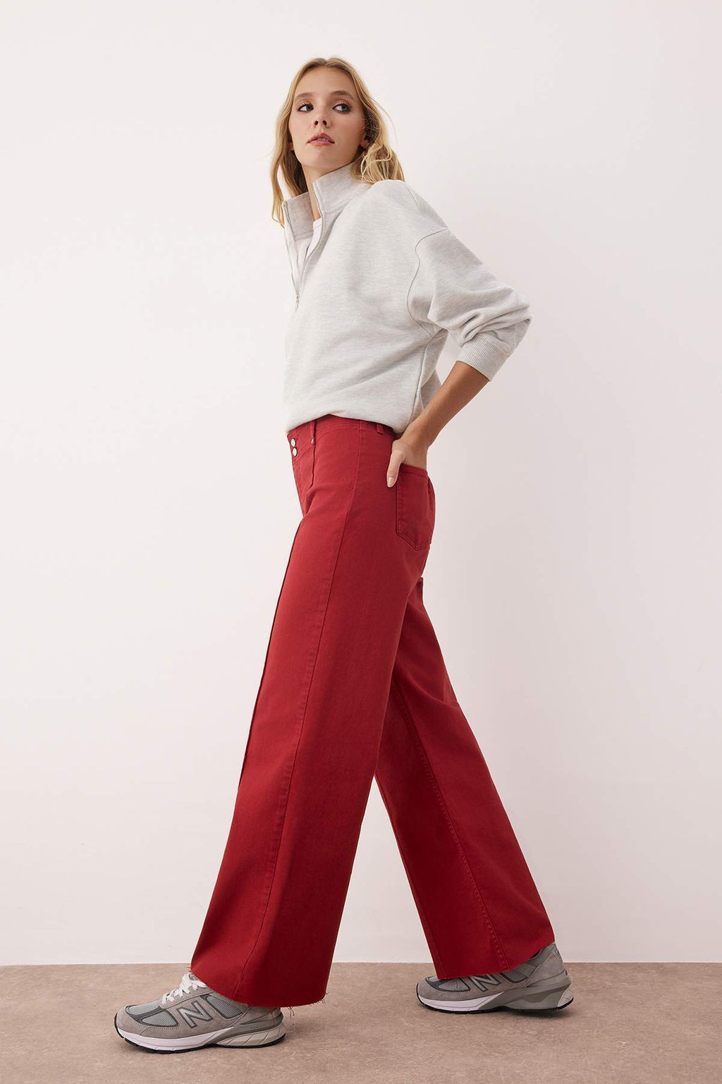 Beyaz Yuksek Bel Nervur Detayl? Paca Kesikli Wide Leg Jeans TWOSS25JE00310 - Trendyolmilla фото 8