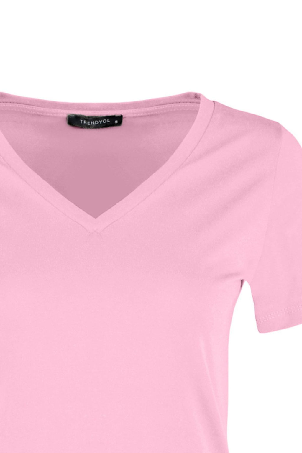 Pembe-Mint %100 Pamuk 2li Paket Basic V Yaka Orme T-Shirt TWOSS23TS00002