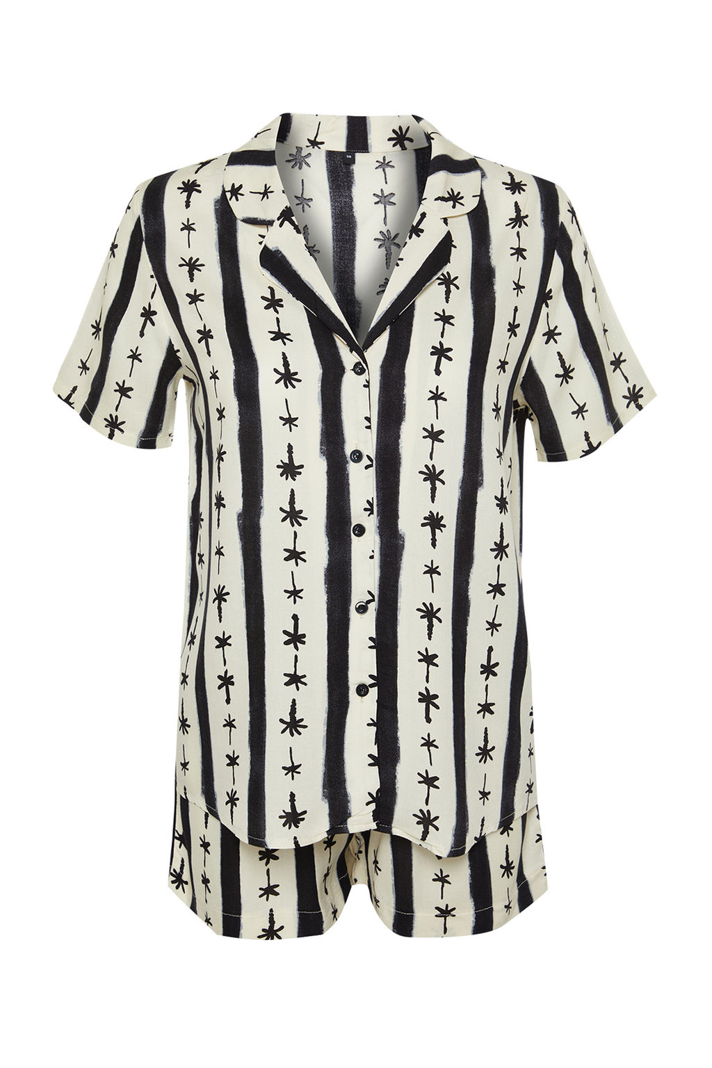 Trendyolmilla Siyah-Cok Renkli Desenli Viskon Sortlu Dokuma Pijama Tak?m? THMSS24PT00084 фото 7