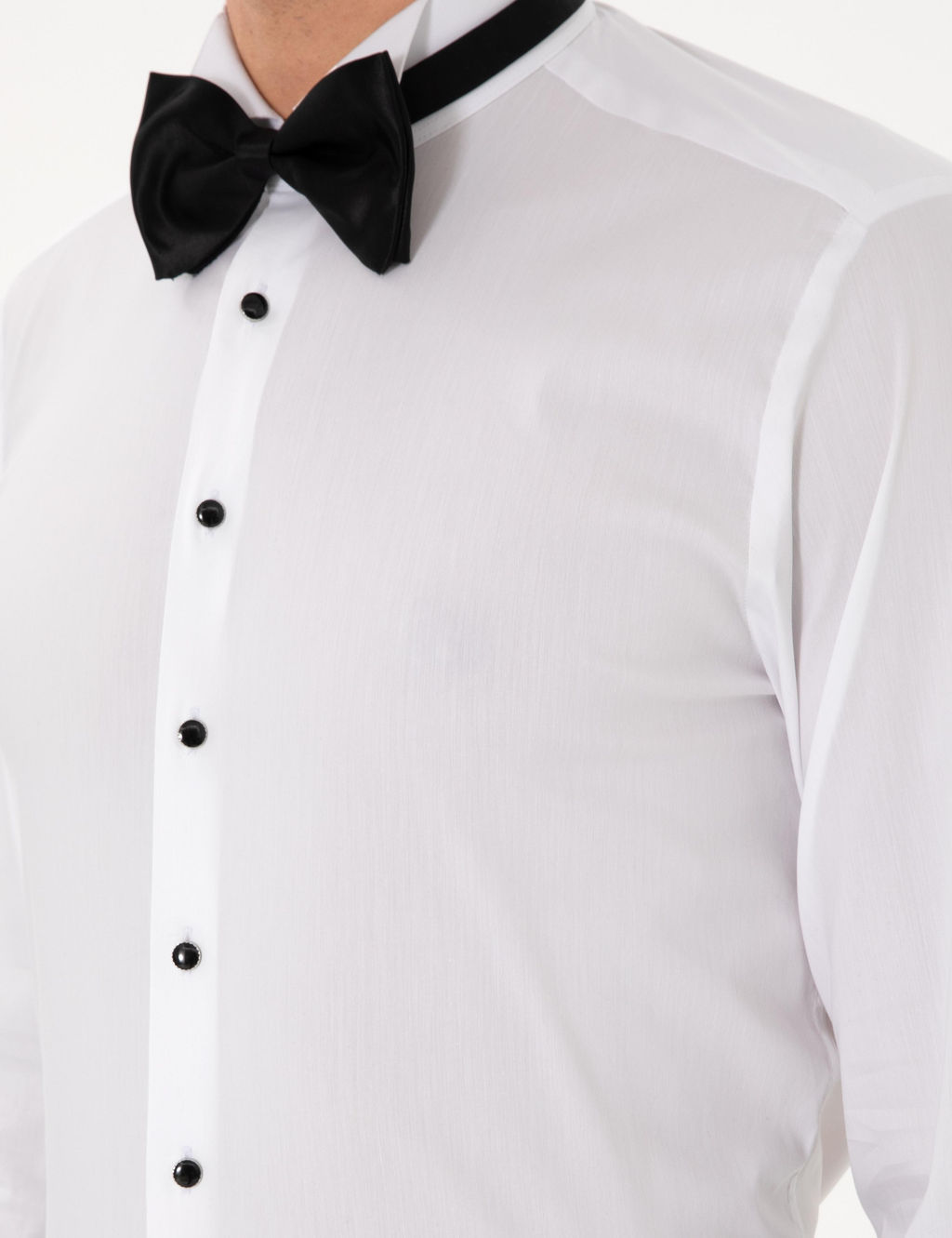 Beyaz Slim Fit Pamuk Kar___ml_ Man_etli Smokin G_mlek