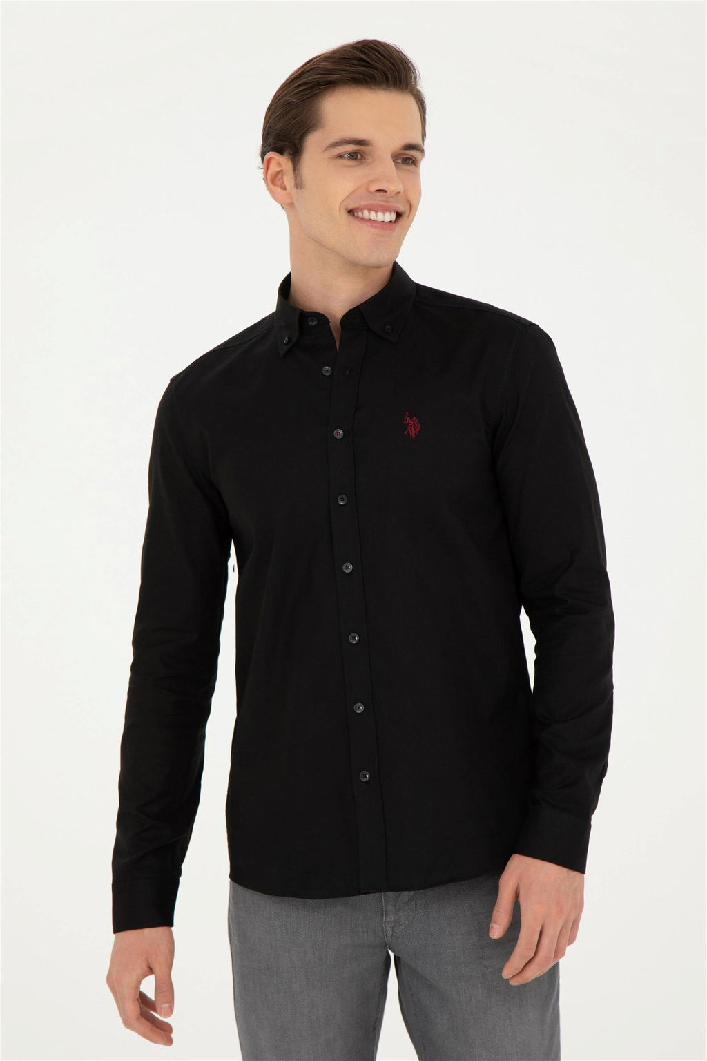Мужская черная базовая рубашка с длинным рукавом Неожиданная скидка в корзине