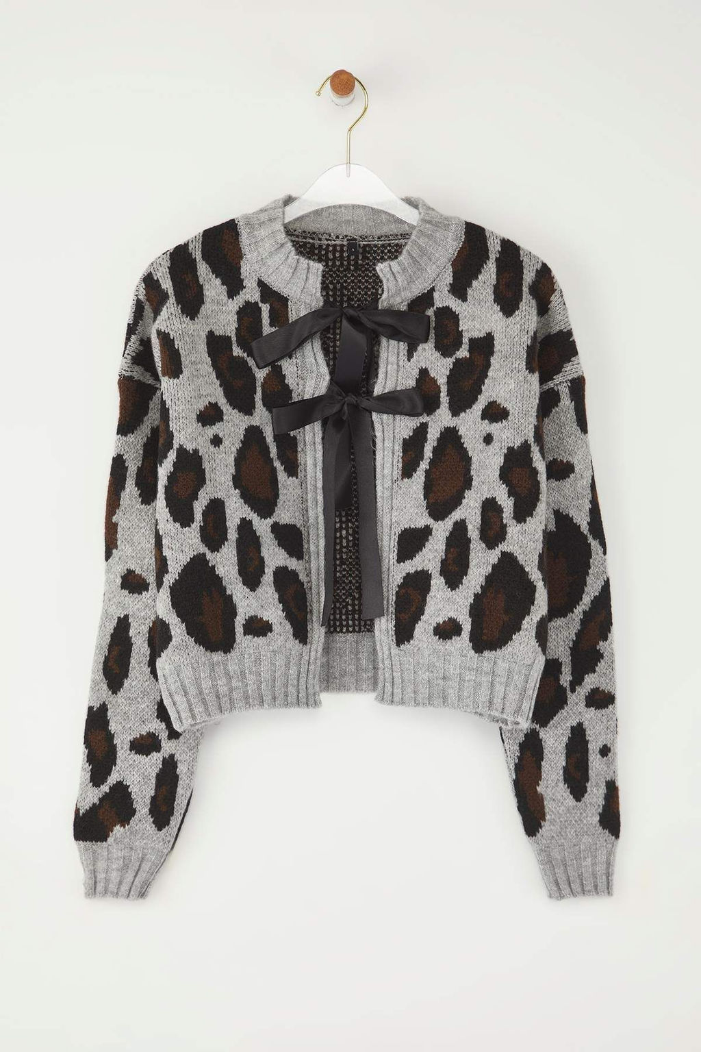 Ac?k Gri Leopar Desenli Crop Yumusak Dokulu Triko H?rka TWOAW25HI00355