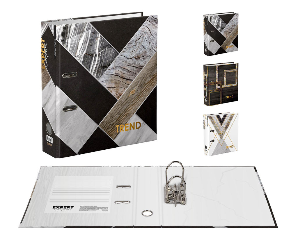 Expert Complete Регистратор ламинир. Wood&Stone 75 мм 10 шт. Trend A4 арочный механ. глянцевый гранит EC752702