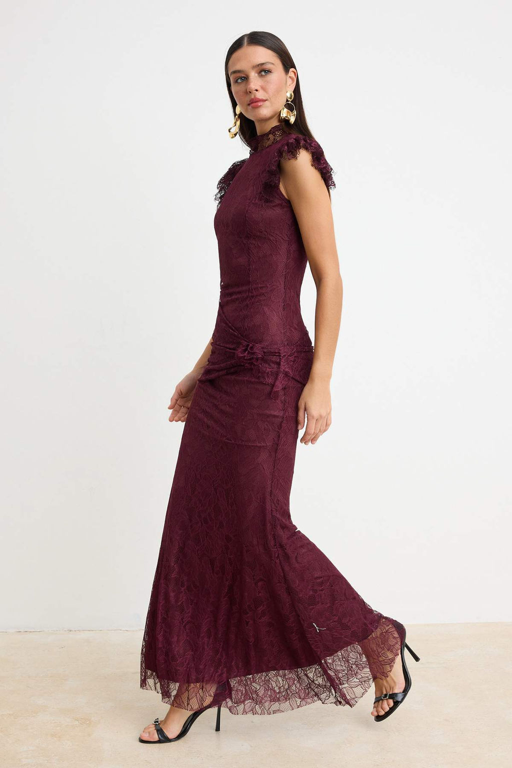 Bordo Dantel Maxi Abiye & Mezuniyet Elbisesi TPRSS26AE00041 - Trendyolmilla фото 2