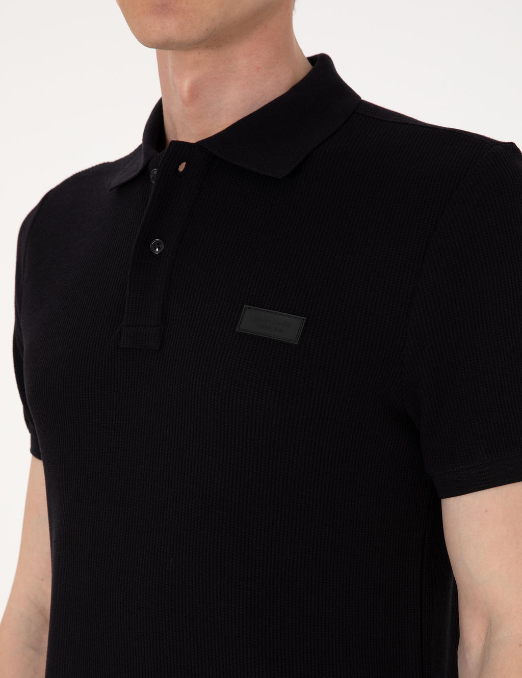 Siyah Slim Fit _rme Dokulu Polo Yaka Ti__rt