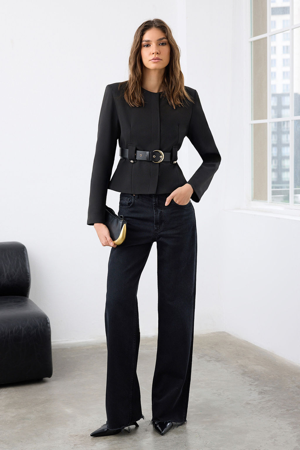 Siyah Kemerli Fitted/Vucuda Oturan S?k Dokuma Blazer Ceket TWOAW26BC00003 - Trendyolmilla фото 2