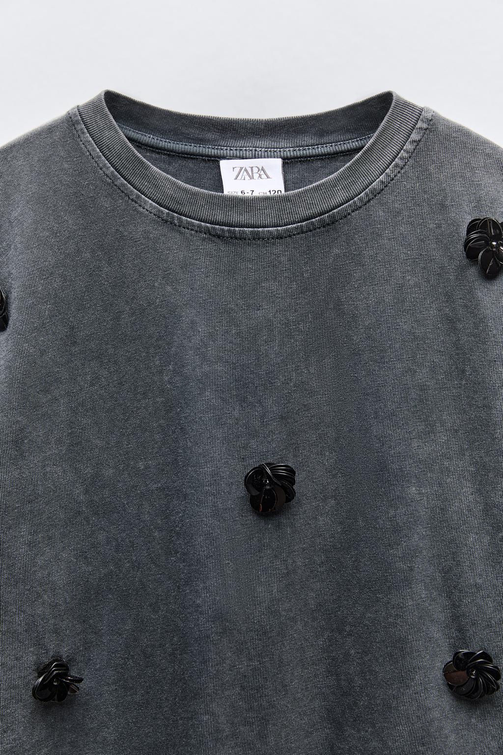 FADED-EFFECT T-SHIRT WITH FLORAL APPLIQUE - Zara фото 3