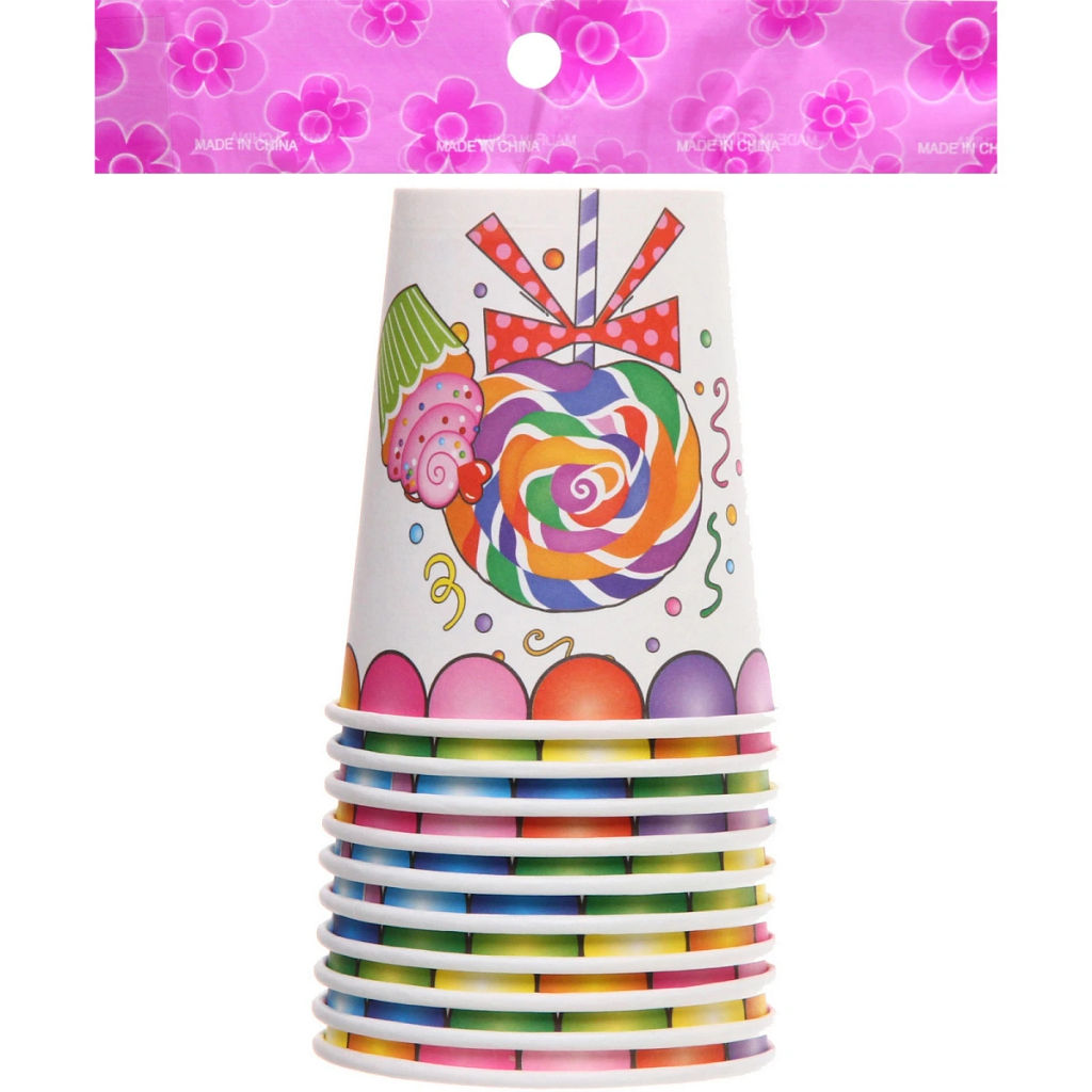 Цена за 6 шт. Стакан бумажный 0,2л в наборе 10 шт "Сладкий праздник"