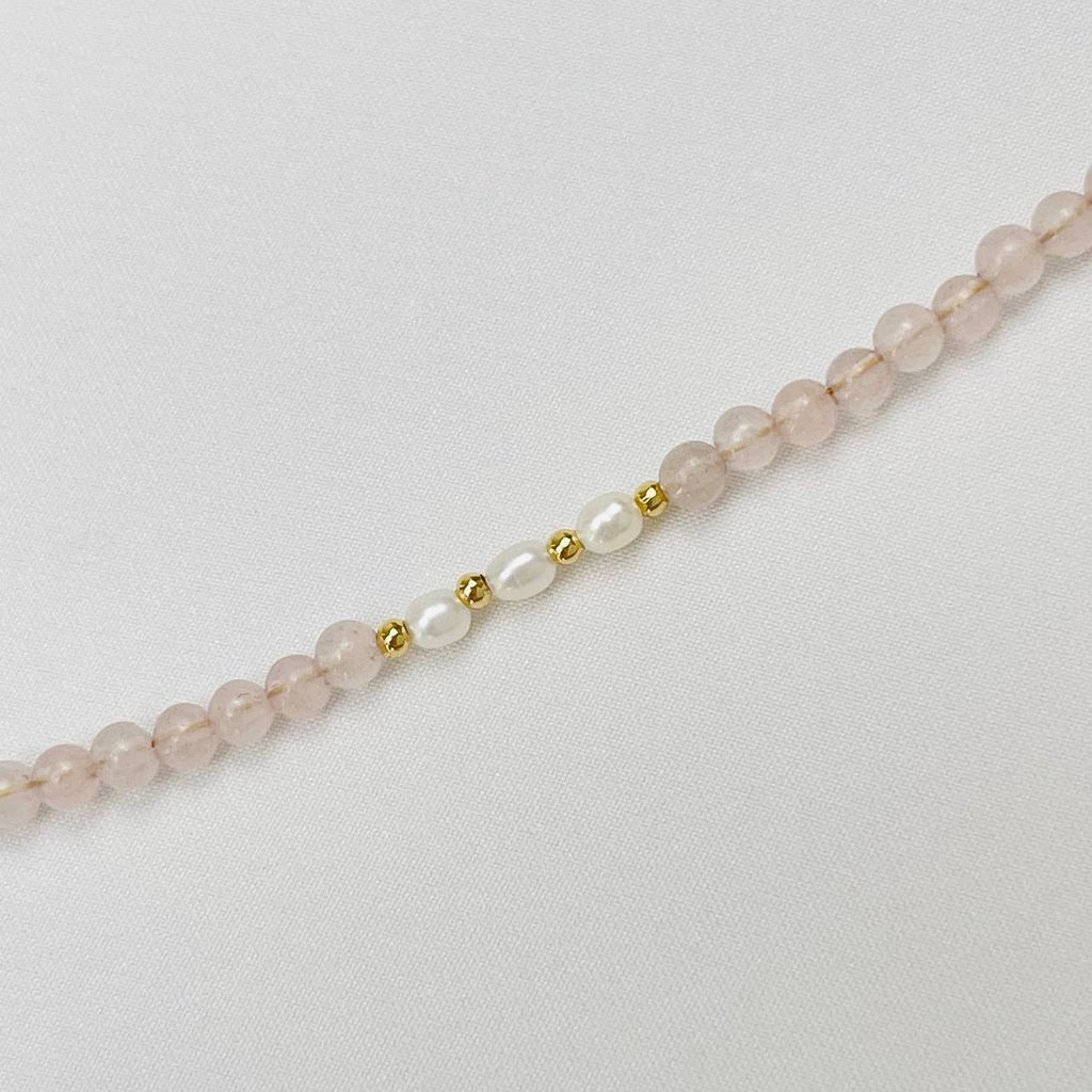 Колье из Розового кварца и Жемчуга 43 см +